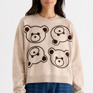 Forever 21 🐻 Bear Faces Boxy Sweater Women’s Large